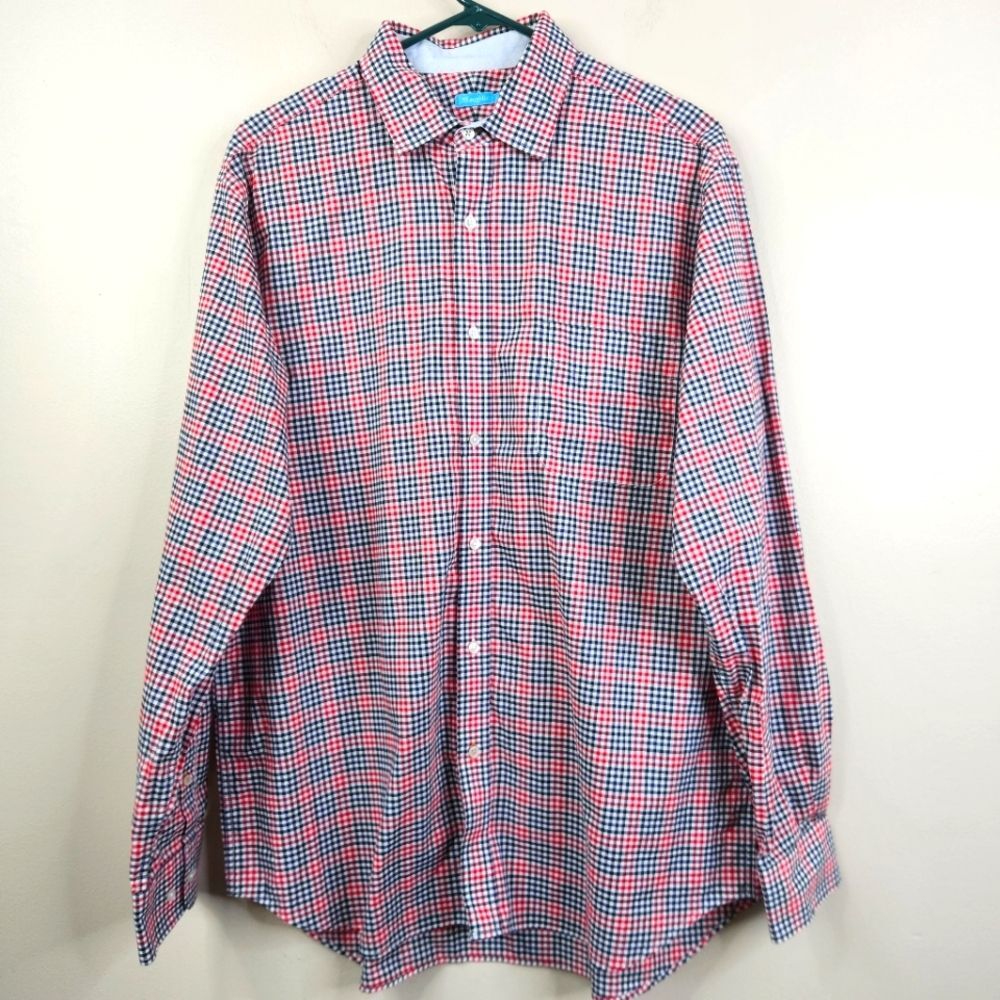 J. McLaughlin Long Sleeve Gingham Print Cotton Button Down Shirt Large